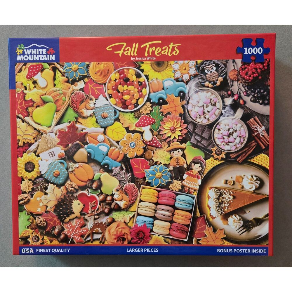 White Mountain Fall Treats 1000 pc Jessica White 2025 Complete EUC Puzzle Poster